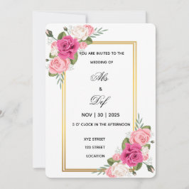 Convite para Casamento de Frame Dourado Floral Ele