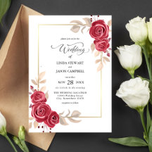 Convite para Casamento de Frame Dourado Floral Ver