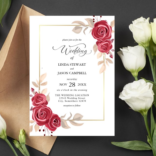 Convite para Casamento de Frame Dourado Floral Ver (Criador carregado)