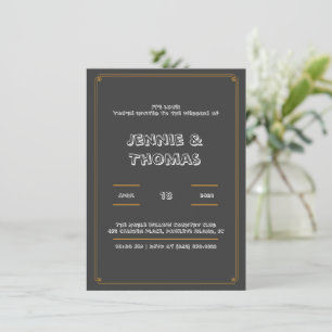 Convite para Casamento de Frame Elegante de Carvão