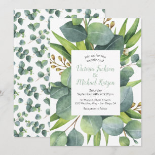 Convite para Casamento de Frame Eucalyptus Wreath