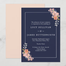 Convite para Casamento de Frame Floral de marinho 