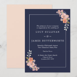 Convite para Casamento de Frame Floral de marinho 