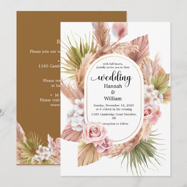 Convite para Casamento de Frame Floral de Watercol (Frente/Verso)