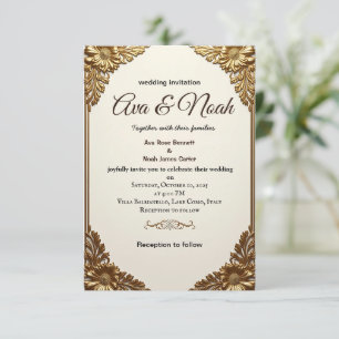 Convite para Casamento de Frame Floral Dourado Ele