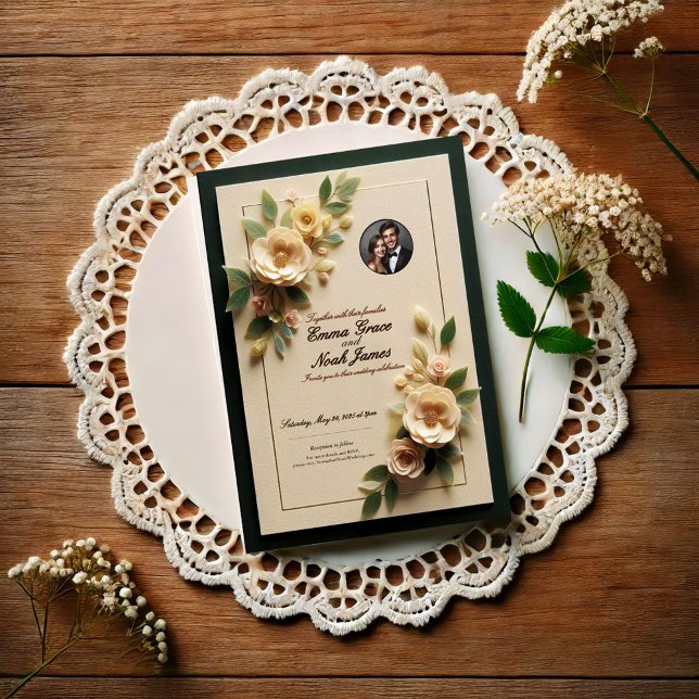 Convite para Casamento de Frame Floral Elegante (Criador carregado)
