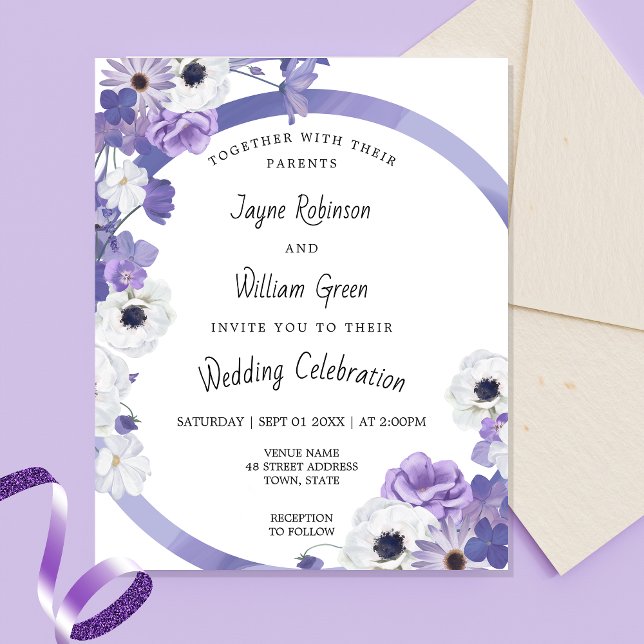 Convite para Casamento de Frame Floral Roxo do Orç (Criador carregado)