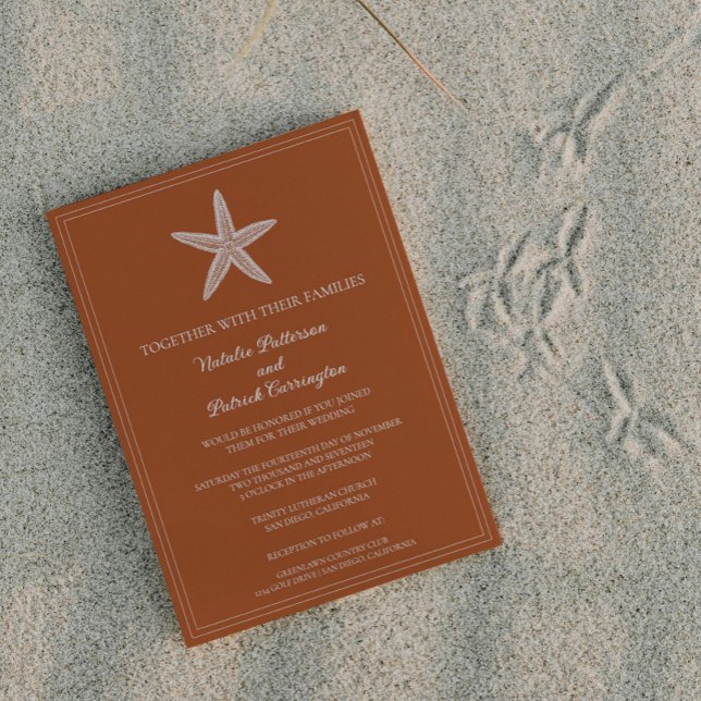Convite para Casamento de Frigorífico Laranja Quei (Burnt Orange Starfish Wedding Invitation)