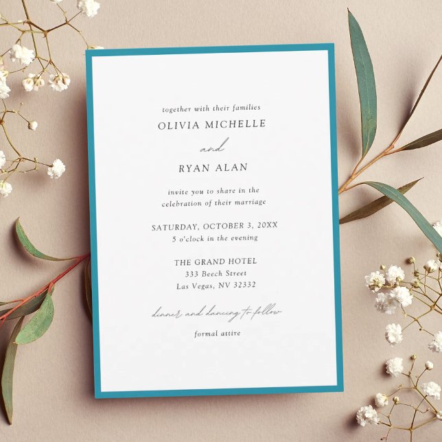 Convite para Casamento de Fronteira Azul Minimalis (Elegant Minimalist Blue Border Wedding Invitation
)