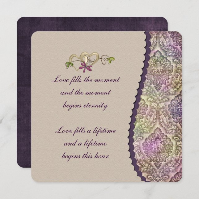 Convite para Casamento de Fronteira de Damask (Frente/Verso)