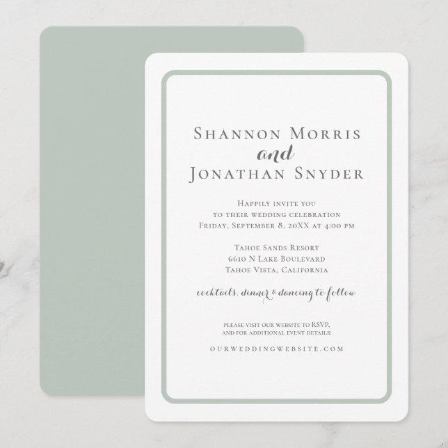 Convite para Casamento de Fronteira de Sage Modern (Frente/Verso)