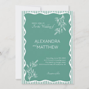 Convite para Casamento de Fronteira Wavy Verde