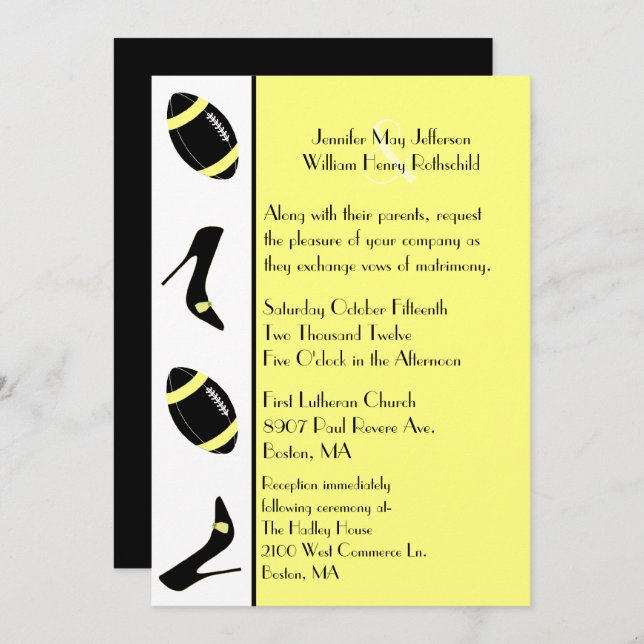 Convite para Casamento de Futebol Amarelo e Negro (Frente/Verso)
