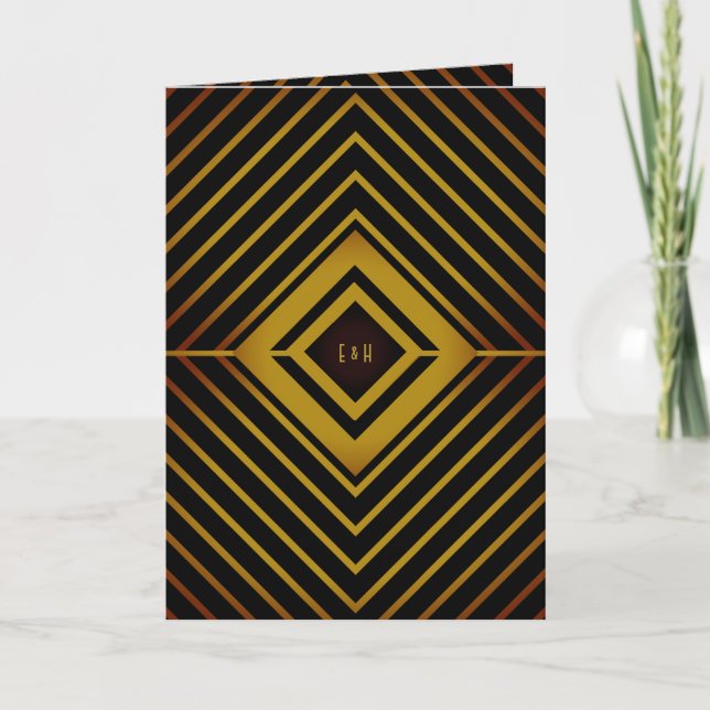 Convite para Casamento de Gatsby Dourado 2020 (Frente)