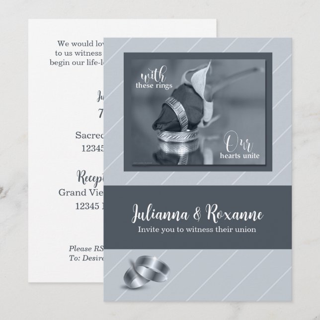 Convite para Casamento de Gay Silver Pinstripe (Frente/Verso)