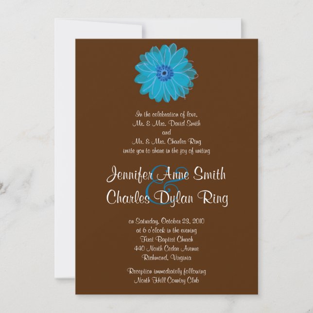 Convite para Casamento de Gerber Daisy de Teal & B (Frente)