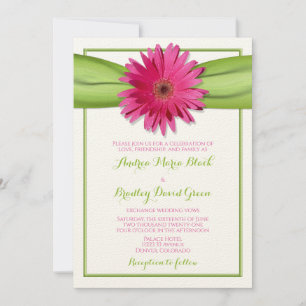 Convite para Casamento de Gerbera Daisy Green Ribb