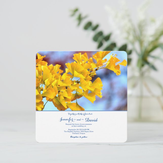 Convite Para Casamento De Ginko Biloba (Em pé/Frente)