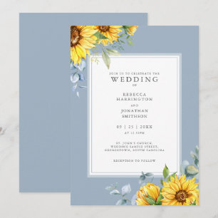 Convite para Casamento de Girassol Azul Dusty