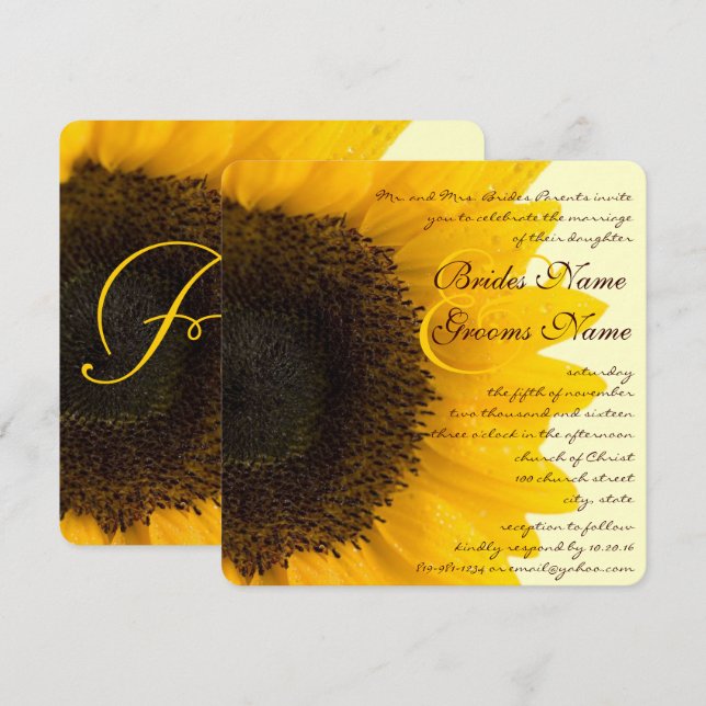 Convite para Casamento de Girassol Belo Elegante (Frente/Verso)