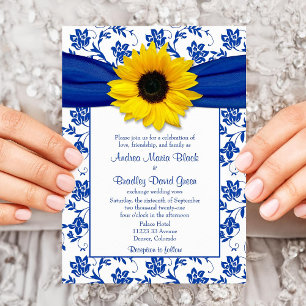 Convite para Casamento de Girassol Blue Damask