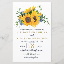 Convite para casamento de girassol com Marinho de 