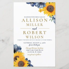 Convite para casamento de girassol com Marinho de 