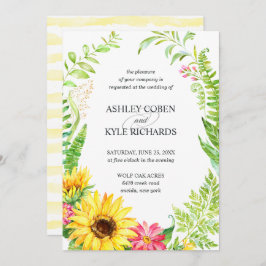 Convite para casamento de girassol com quadro flor