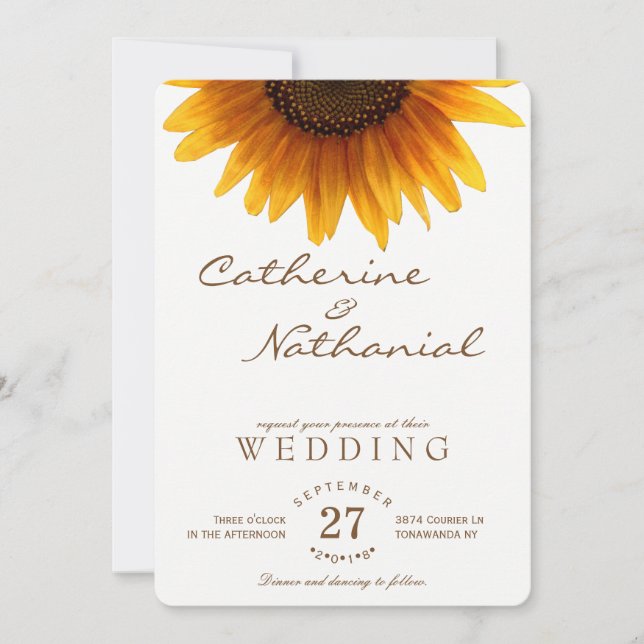 Convite Para Casamento De Girassol De Verão Simple (Frente)