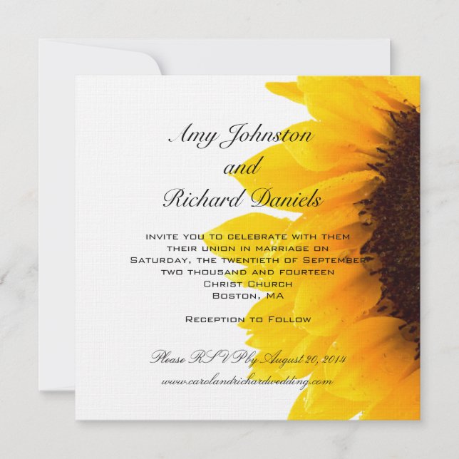 Convite para Casamento de Girassol Negro Amarelo (Frente)