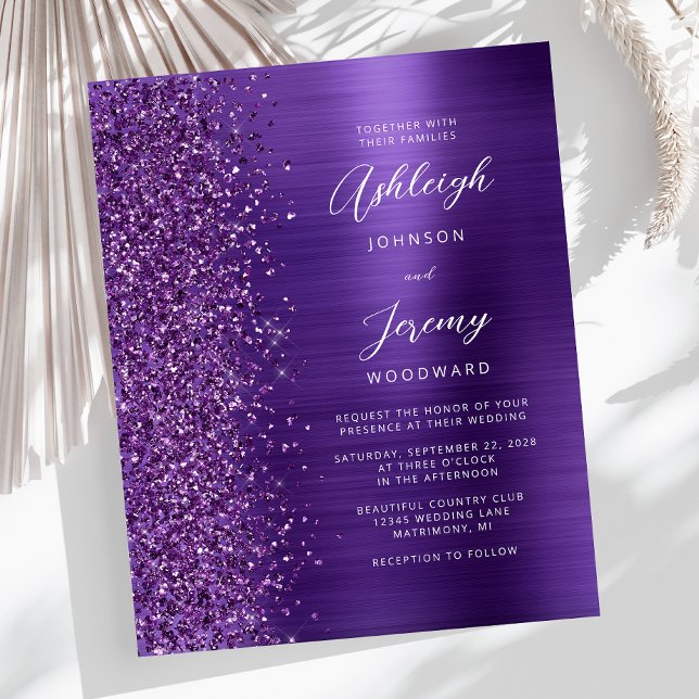 Convite para Casamento de Glam Glitter Roxo de Orç (Criador carregado)