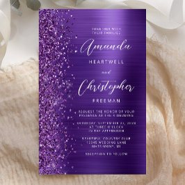 Convite para Casamento de Glam Glitter Roxo de Orç