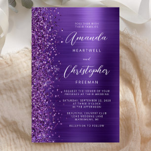 Convite para Casamento de Glam Glitter Roxo de Orç