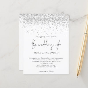 Convite para Casamento de Glitter Silver Script Or