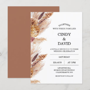 Convite para Casamento de Grass Boho Pampas Floral