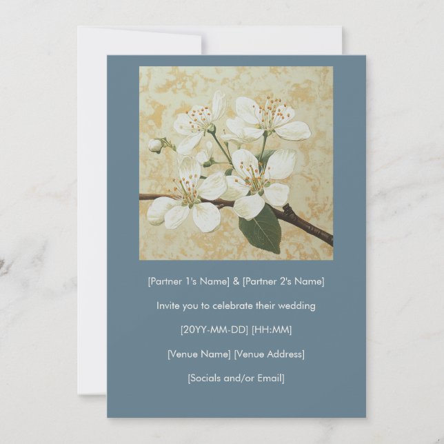Convite para Casamento de Gravura com Flower de Se (Frente)