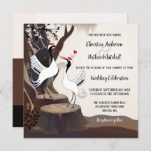 Convite para Casamento de Gruas Japonesas