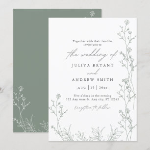 Convite para casamento de guião verde-branca e sag