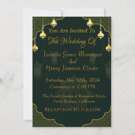 Convite para casamento de guião verde-escuro e dou
