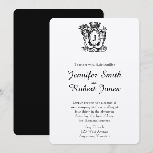 Convite para Casamento de Heraldry Monograma Elega (Frente/Verso)