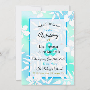 Convite para Casamento de Hibiscus Azul e Teal