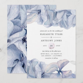 Convite para Casamento de Hydrangeas Azul