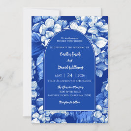 Convite para Casamento de Hydrangeas Azul