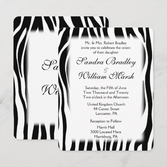 Convite para Casamento de Impressão de Zebra (Frente/Verso)