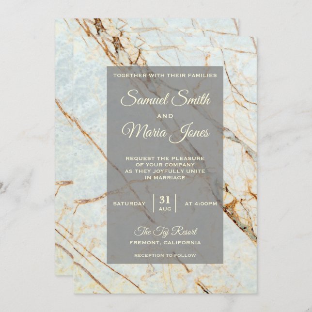 Convite para Casamento de Ivory Marble (Frente/Verso)
