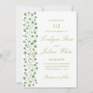Convite para Casamento de Ivy Verde Minimalista