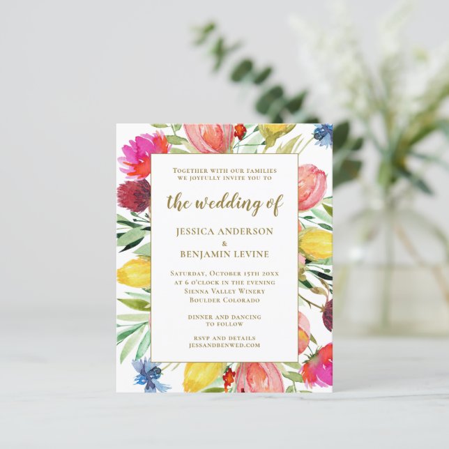 Convite para Casamento de Jardim de Aquarela Na mo (Em pé/Frente)