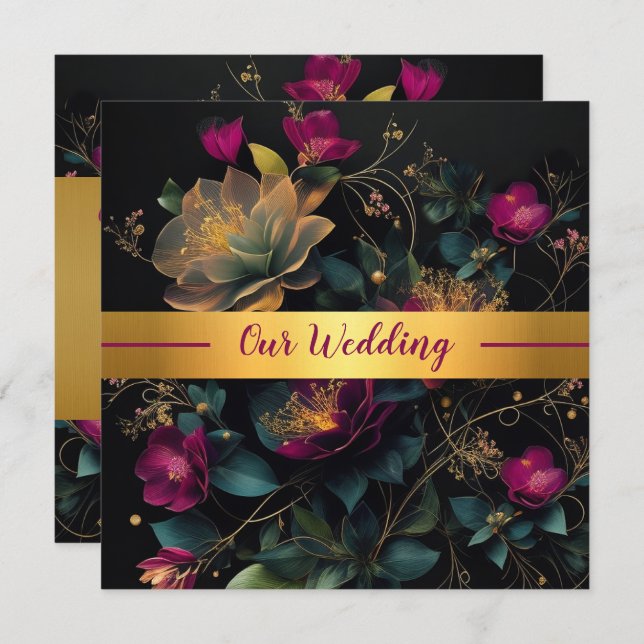 Convite para Casamento de Jardim de Fuchsia e Prim (Frente/Verso)