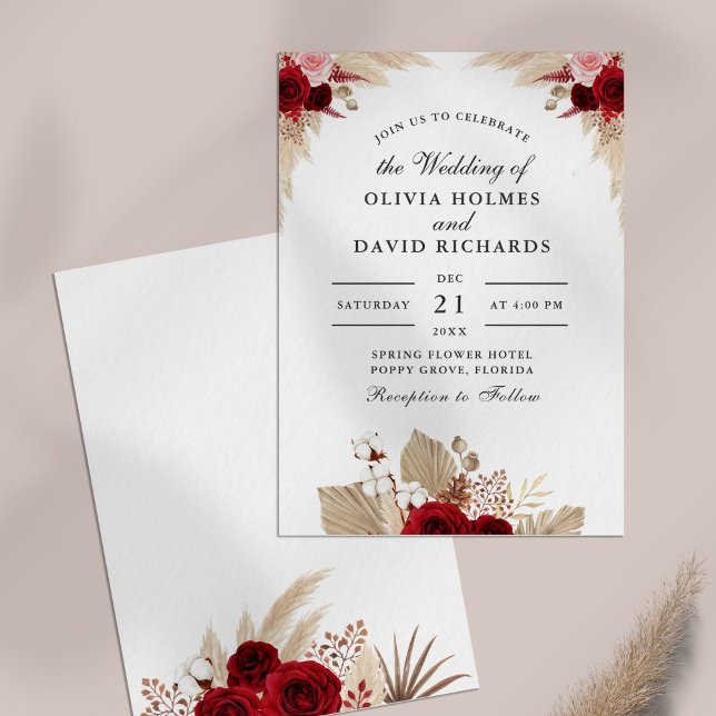 Convite para Casamento de Jardim de Rosa Tropical (Tropical Rose Garden Wedding Invitation on a table)