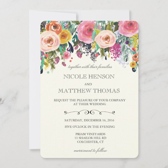 Convite para Casamento de Jardim Floral (Frente)